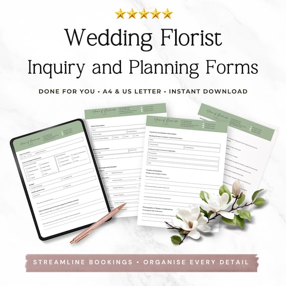 Wedding Florist Consultation Form Template Floral Design Planning Guide Editable Client Order Questionnaire Custom Bridal Bouquet Planner P4
