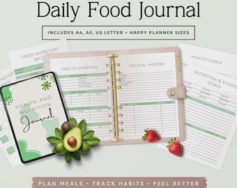 Daily Food Journal Printable, Calorie Tracker, Meal Planner PDF, Food Log, Weight Tracker, Food Diary Phase 3