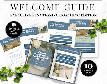 Exekutiv funktionierendes Coaching Willkommenspaket Canva Vorlage | Bearbeitbarer Klient Onboarding-Leitfaden für den ADHD Life Academicic Produktivity Coach
