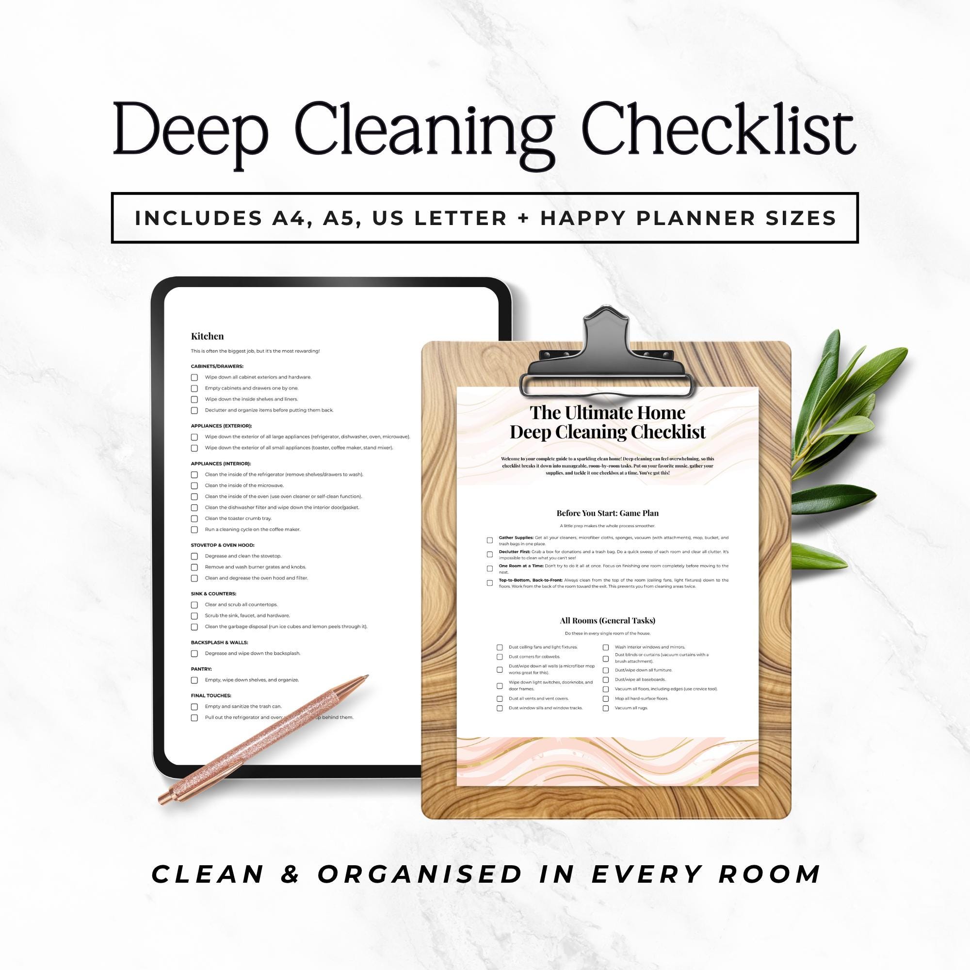 Deep Cleaning Checklist Printable PDF, Home Reset Planner for Busy Moms ...