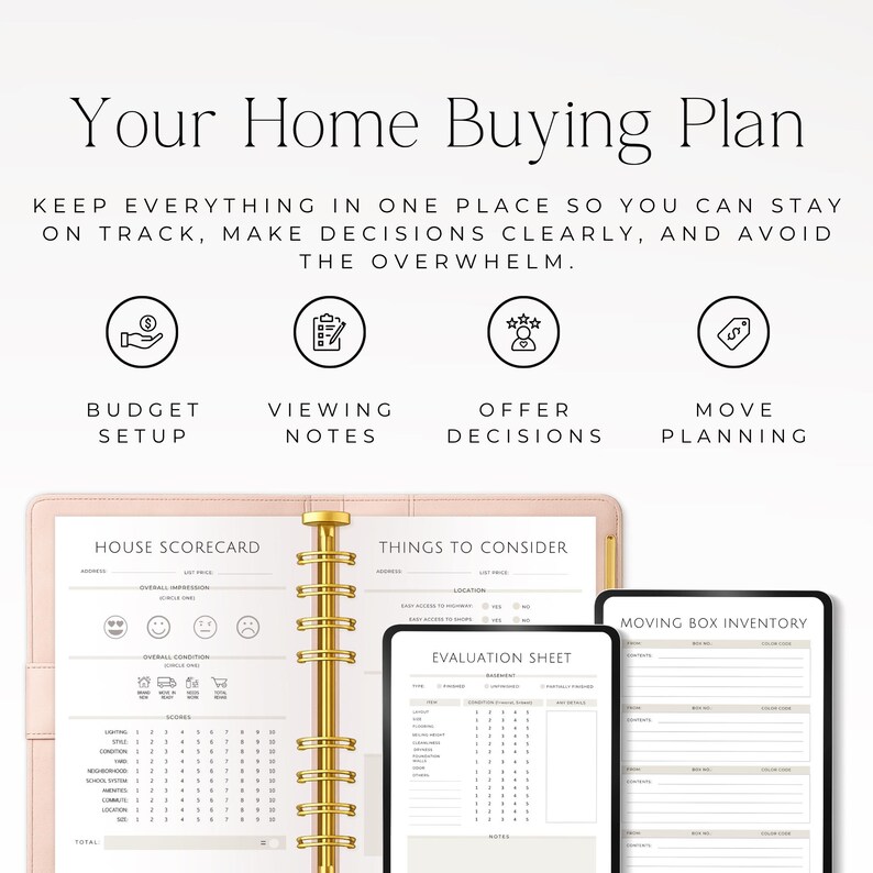 first time home buyer planner with checklist and timeline
printable home purchase planner with offer and budget sheets