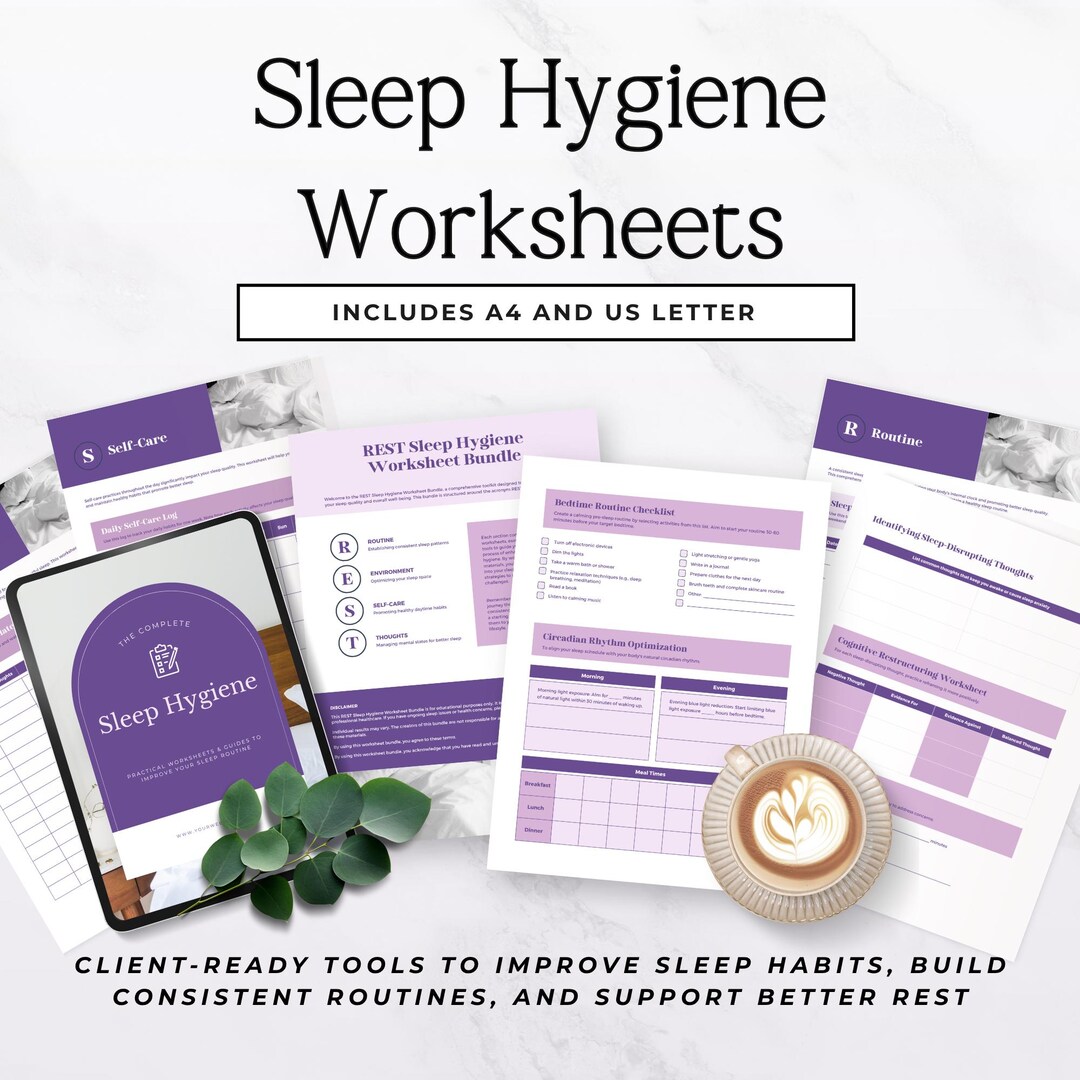 Sleep Hygiene Worksheets for Therapists, Editable Canva Sleep Journal ...
