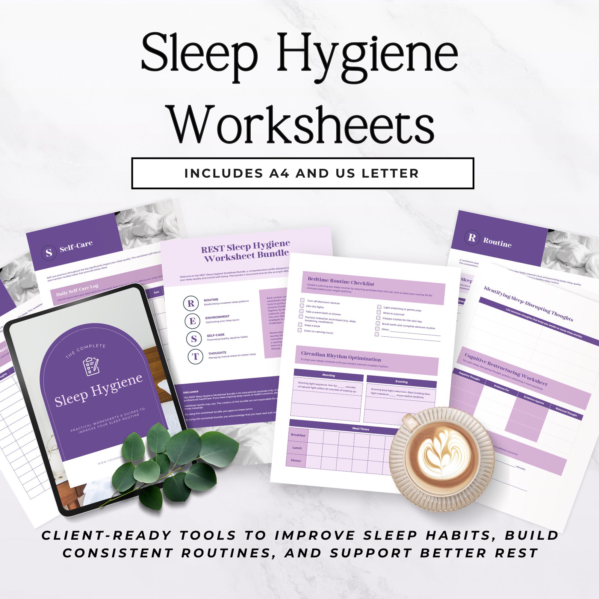 Sleep Hygiene Worksheets for Therapists, Editable Canva Sleep Journal ...