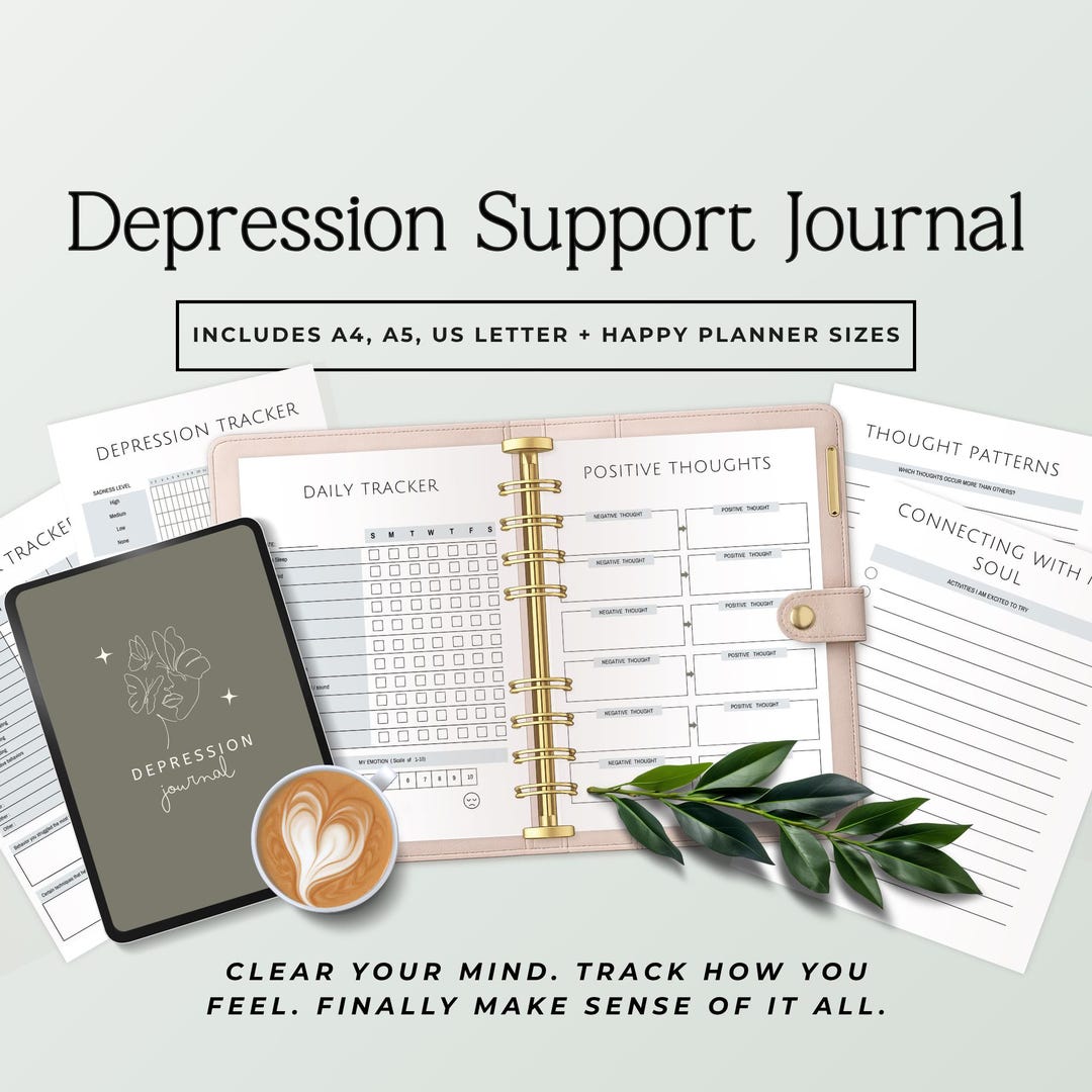 Depression Journal Printable for Women, Depression Workbook PDF, Self Care Planner, CBT Mood ...