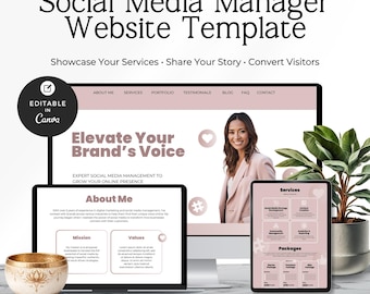 Social Media Manager Website Template | Canva Website for Social Media Manager | Social Media Agency Website | Freelance Portfolio