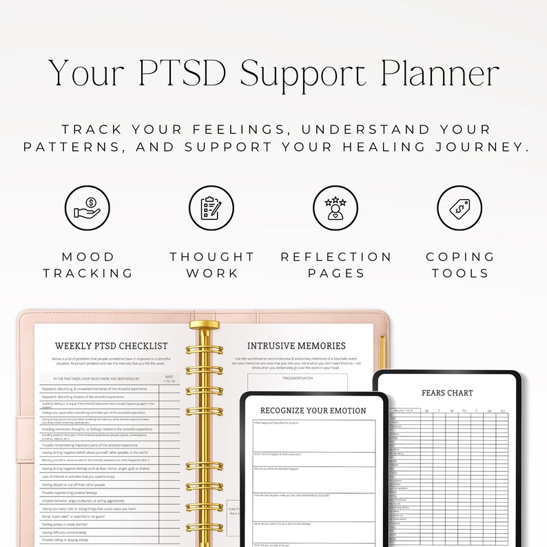 trauma recovery journal printable with cbt worksheets
ptsd mood tracker and trigger tracker printable