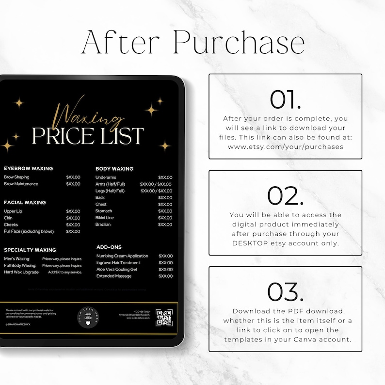 Waxing Price List Template, Editable Canva Wax Menu, Printable Esthetician Pricing Guide, Salon Service Menu, Sprint 1 image 9