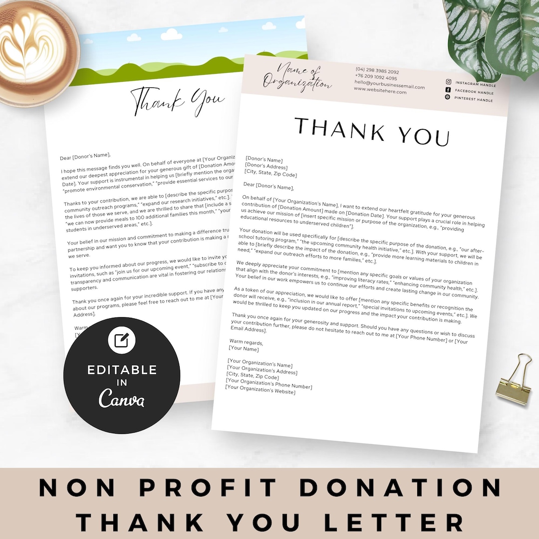 Nonprofit Donation Thank You Letter Template Editable Non Profit Nonprofit Donation Thank You Letter Template Editable Non Profit