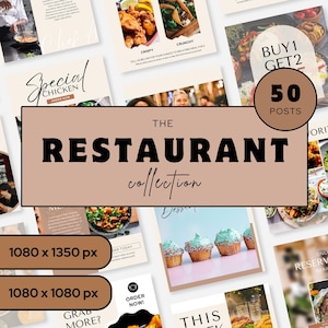 Restaurant Instagram Templates Canva Bundle for Food Marketing, Editable Social Media Posts for Café, Bakery, Takeout, Delivery Promo