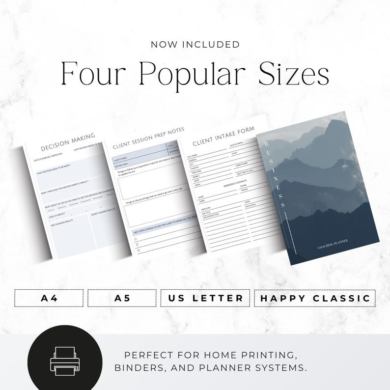 simple coaching planner for managing clients and sessions
coach business planner with goal setting and planning pages