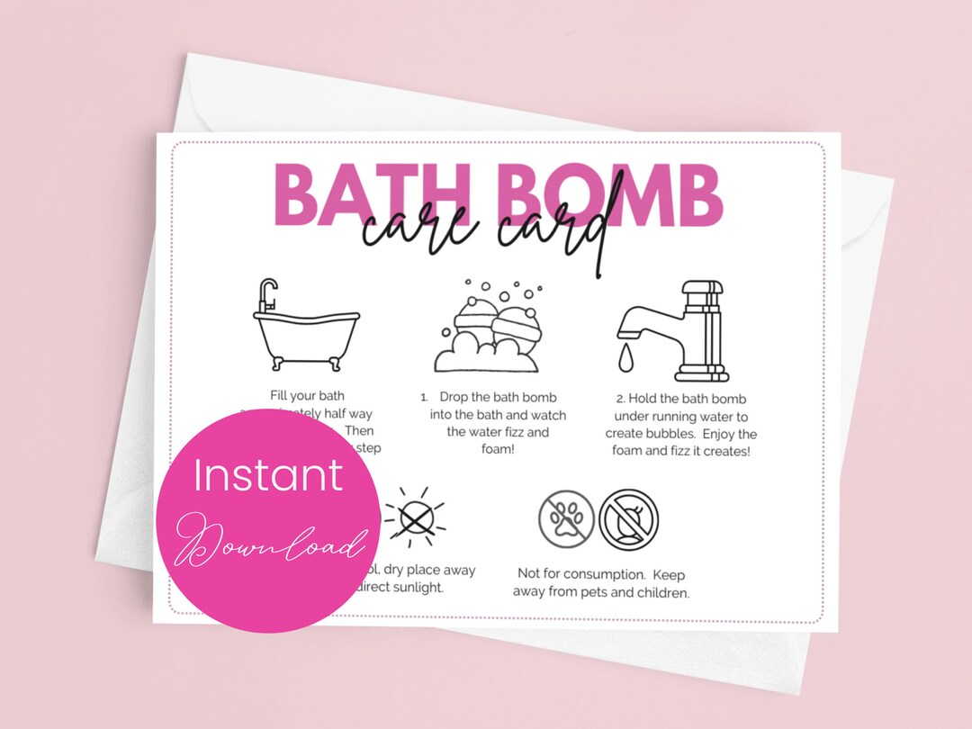 Bath Bomb Care Card Bath Bomb Care Instructions Printable Bath Etsy UK