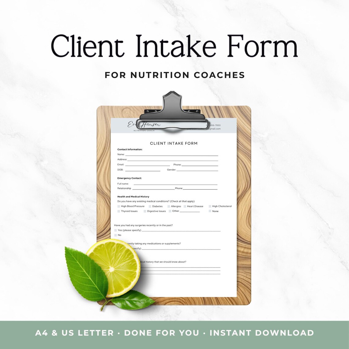 Nutrition Coach Intake Form Canva Template, Editable Client Onboarding ...