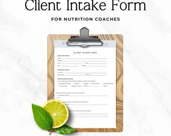 Modèle Canva de formulaire d'admission pour coach en nutrition, formulaire d'intégration client modifiable, outil professionnel P2 pour la nutrition