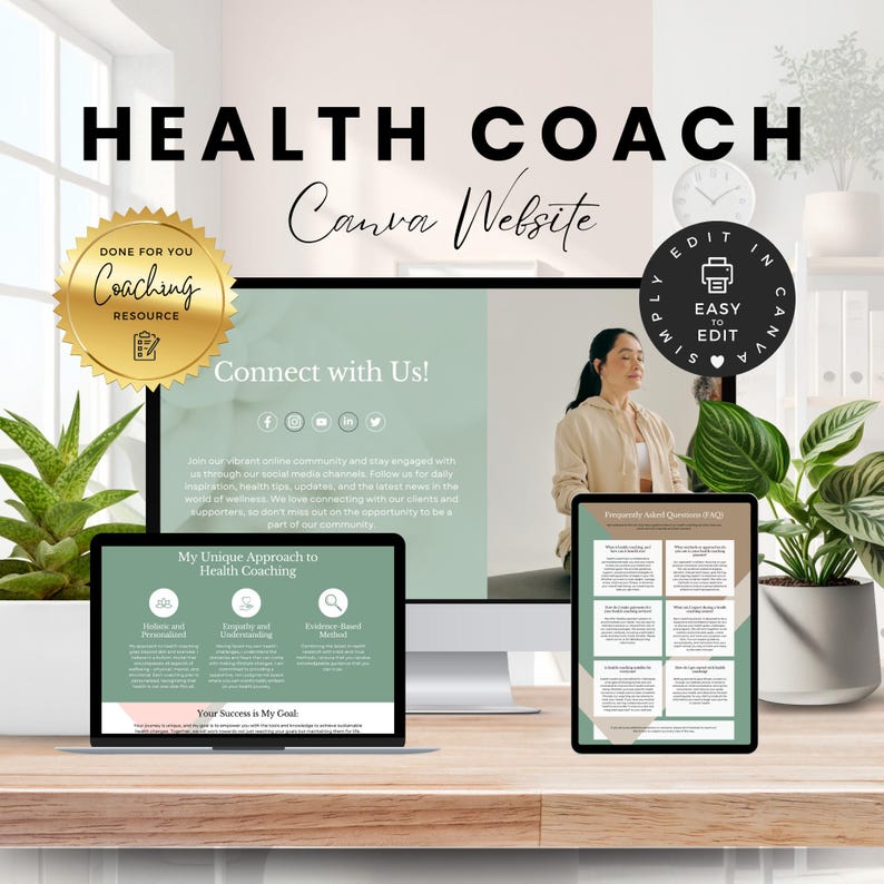 Health Coach Canva Website Template, Editable Wellness Landing Page for ...
