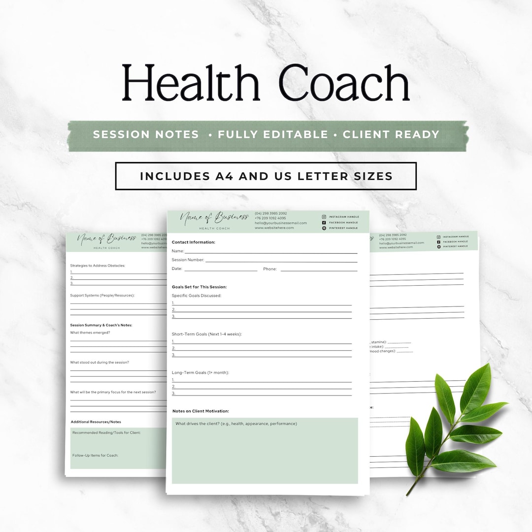 Performance Coaching Session Notes Health Coach Client Session Notes Template Editable Health Coaching ...