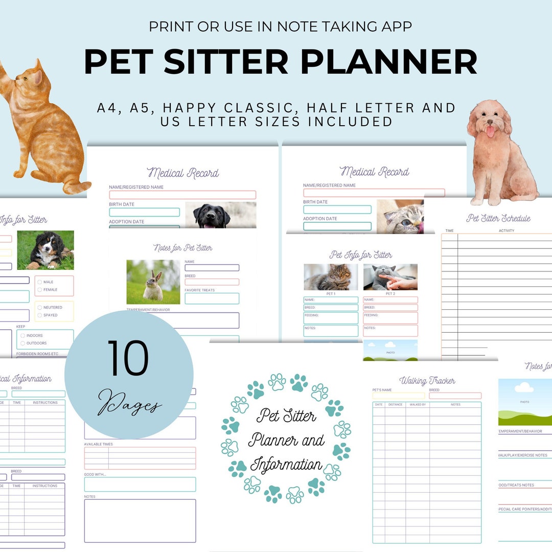 Pet Sitter Notes of Pet Medical Record Printable Pet Information Sheets