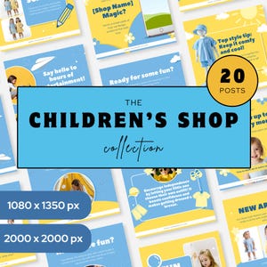 Plantillas de redes sociales para tiendas de niños, publicaciones de Instagram para boutiques de bebés, kit de marketing Canva para tiendas de juguetes para niños, descarga digital editable