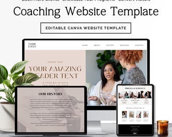 Life Coach Website Template Canva Editable, Coaching Business Website Design with Home About Services Contact Pages Phase 3