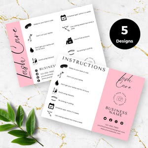 Carte de soin pour les cils, instructions d'entretien pour les extensions de cils modifiables, modèle imprimable pour les artistes de cils, instructions pour le lot de cils