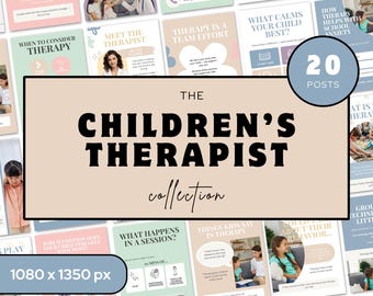 Plantillas de Instagram para terapeutas infantiles (Canva) / Publicaciones editables en redes sociales sobre salud mental pediátrica para terapia infantil y educación para padres