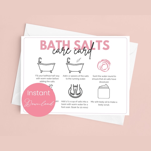 Bath Salts Care Card for Business Bath Salt Template Bath Soak Care Card for Bath Salts Instructions Bath Soak Guide for Epsom Salts