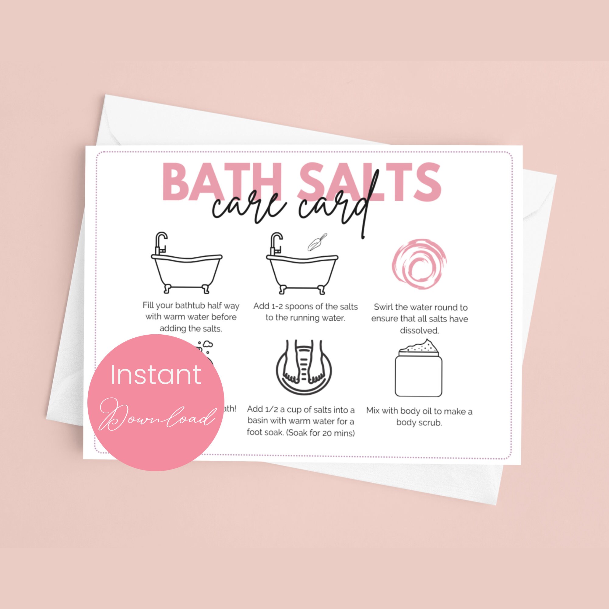 Bath Salts Care Card for Business Bath Salt Template Bath Soak Care