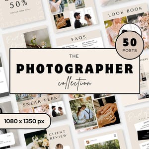 Photographer Instagram Templates Editable Social Media Canva Template Photography Posts Marketing Bundle for Photographer Branding Kit
