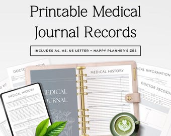 Medical Journal Printable | Medical Planner | Medication Log | Symptom Tracker | Health Binder | Medical Records Organizer |A4, A5 US Letter