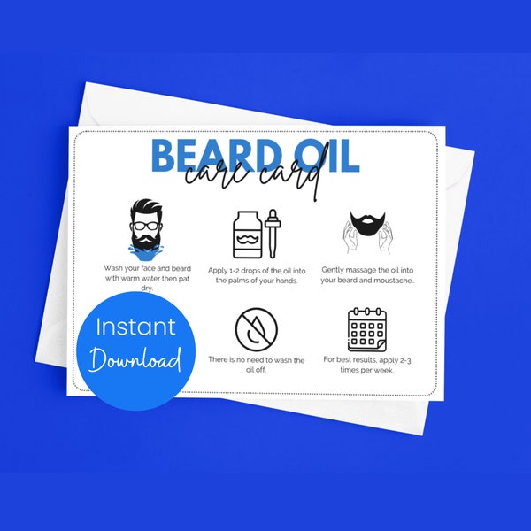 Beard Oil Care Card Template Beard Oil Label Grooming Gift Box Packing Insert Moustache Oil Serum Guide Printable Mens Beard Growth Guide