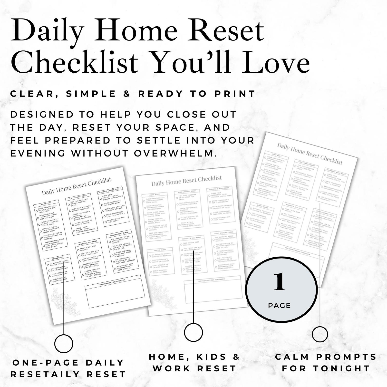 Daily Home Reset Checklist Printable, End of Day Reset Routine for Busy ...
