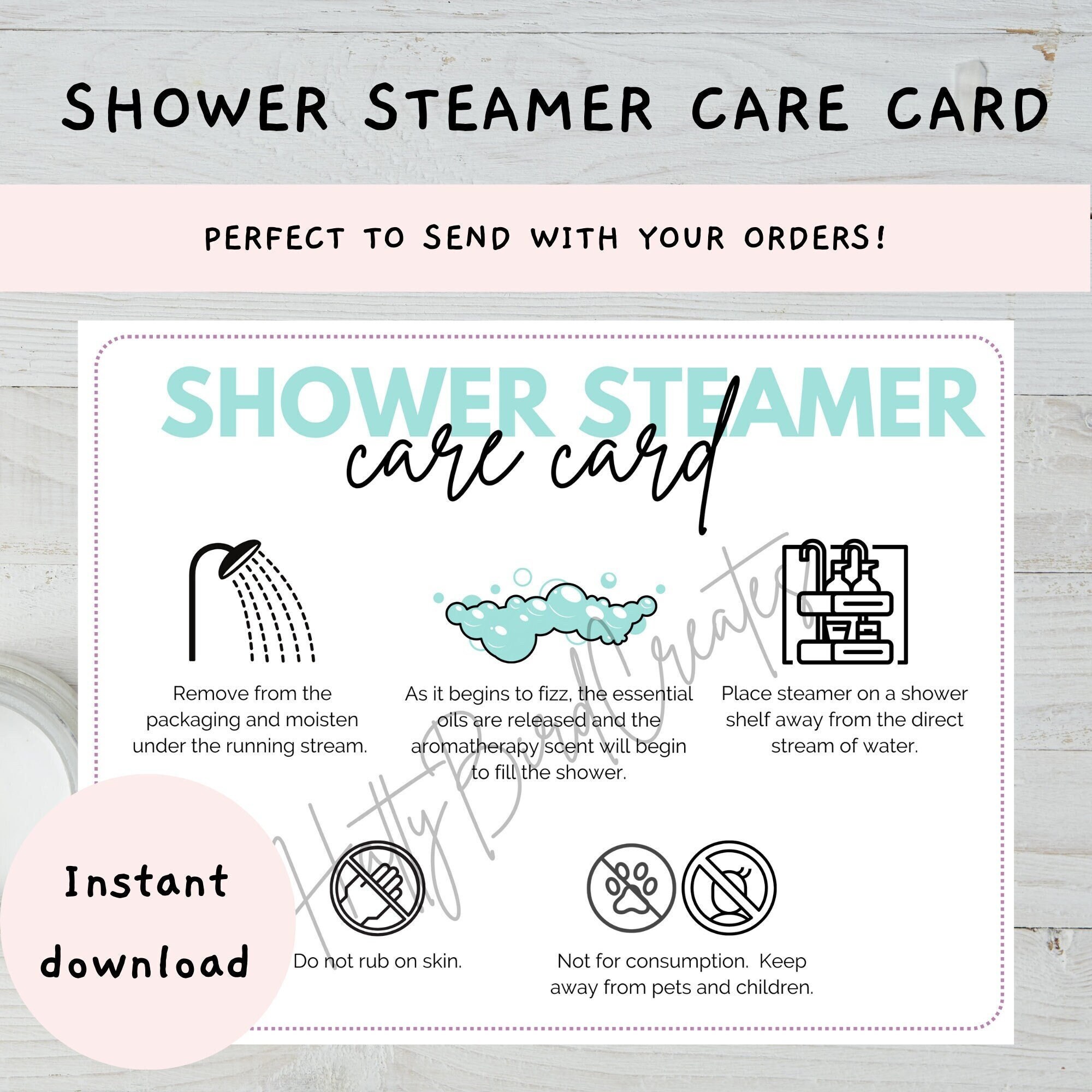 Shower Steamer Care Card Printable Shower Steamer Care Etsy