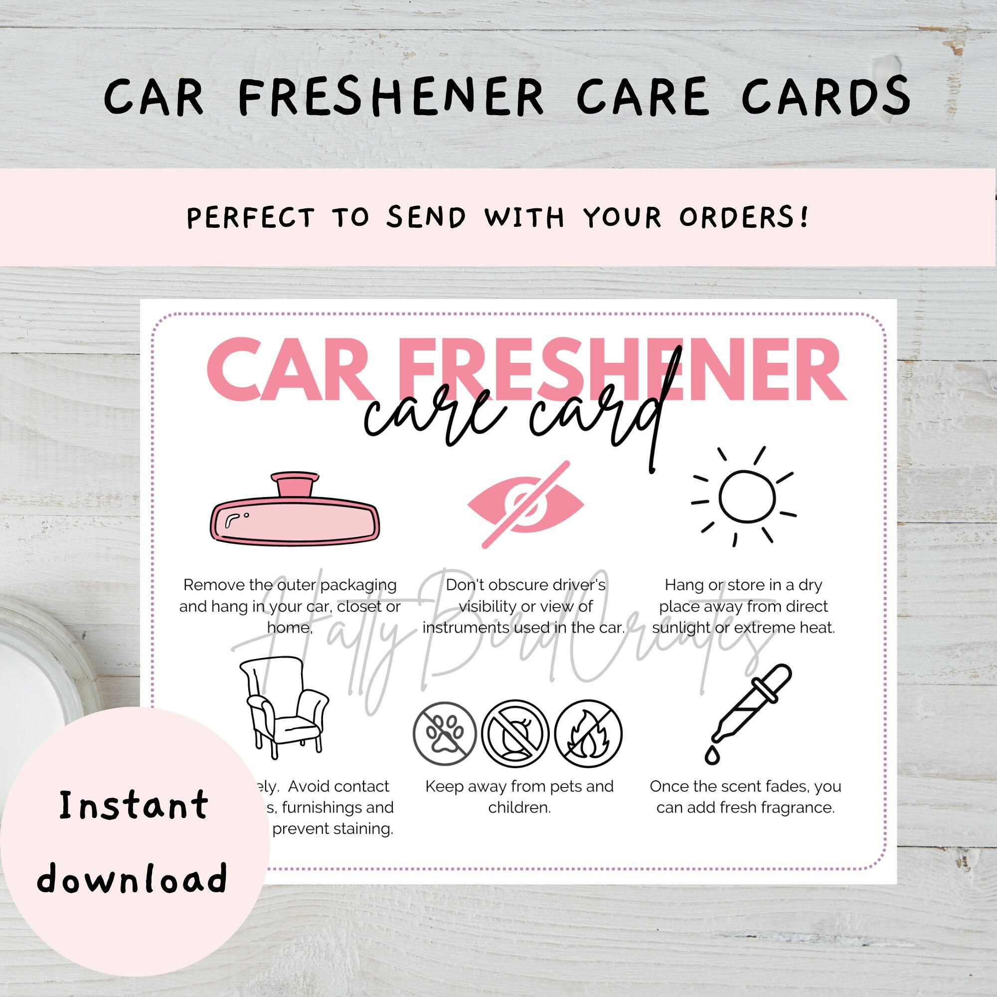 Car Freshener Care Cards Scented Freshie Printable Fragrance Etsy