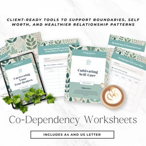 Cuaderno de trabajo sobre codependencia en PDF, paquete de hojas de trabajo para terapia, diario para establecer límites, cómo superar la codependencia, plantilla editable de Canva P2