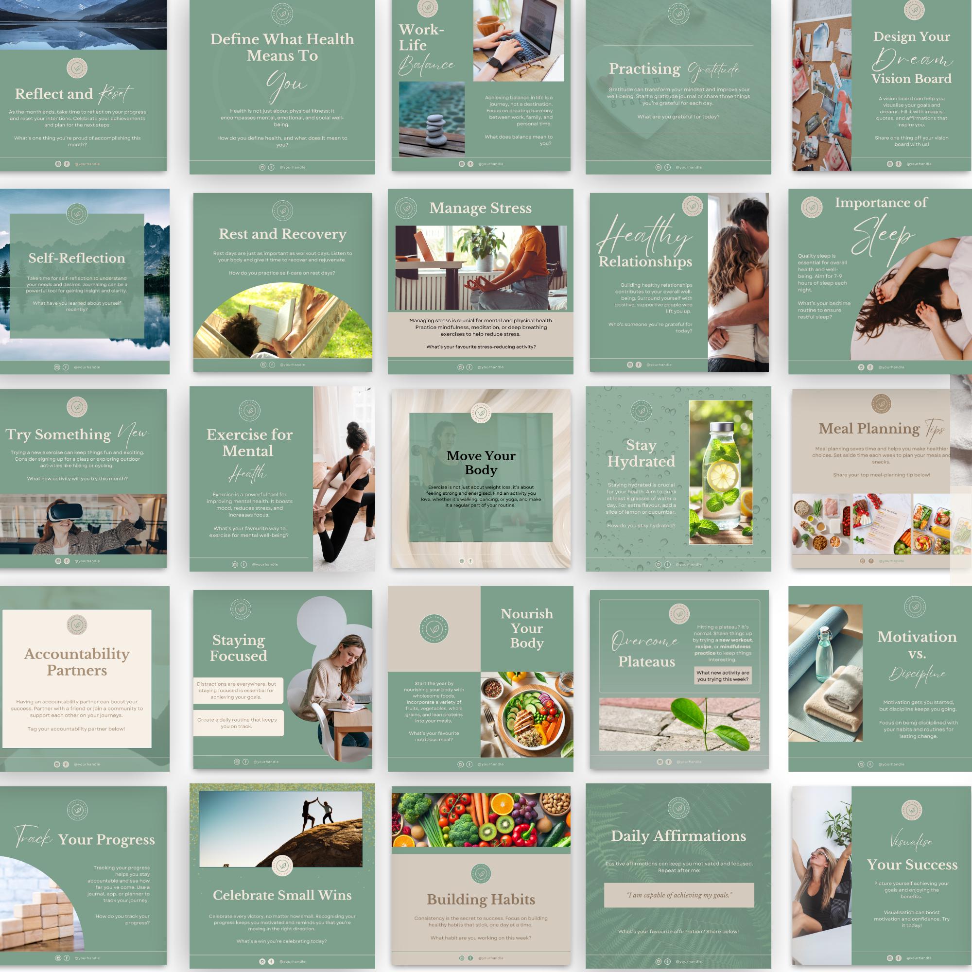 Health Coach Instagram Templates, Canva Editable Wellness Social Media ...