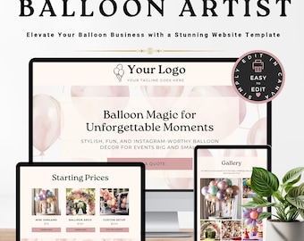 Balloon Artist Website Template, Editable Canva Portfolio for Event Services, Customizable Sales Page Design for Event Planner Landing Page