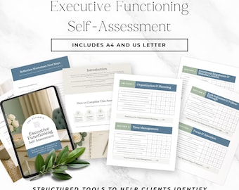 実行機能評価テンプレート、編集可能なCanvaコーチングワークシート、実行機能自己評価ツール