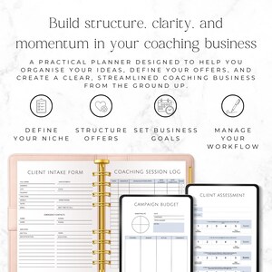 minimal coaching planner pages for client management
coaching session notes and client tracking planner