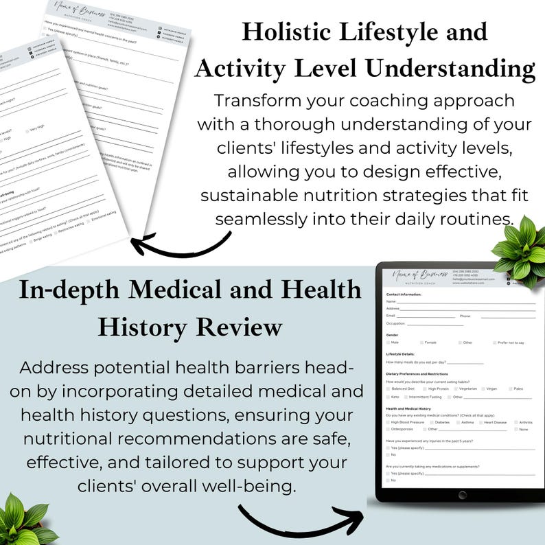 Nutrition Coach Client Health Questionnaire Template Editable Food