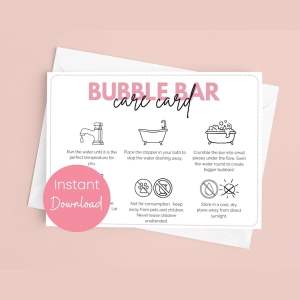 Bubble Bar Care Card Template Printable Bubble Bath Instructions Solid Bubble Bath Scoop Packing Insert Bubble Bar Warning Label