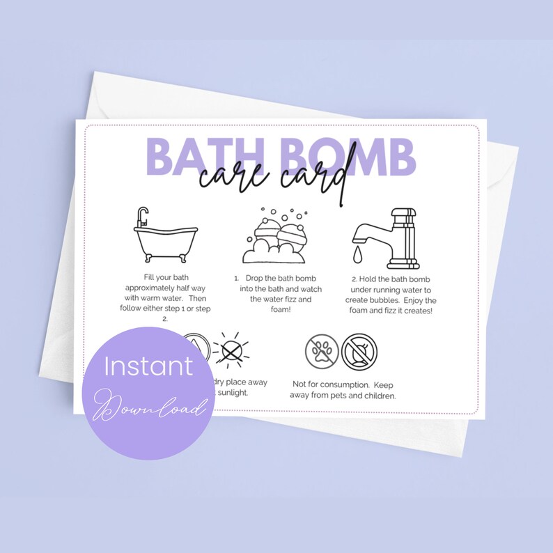 Bath Bomb Care Card Bath Bomb Instructions Printable Bath Bomb Template ...