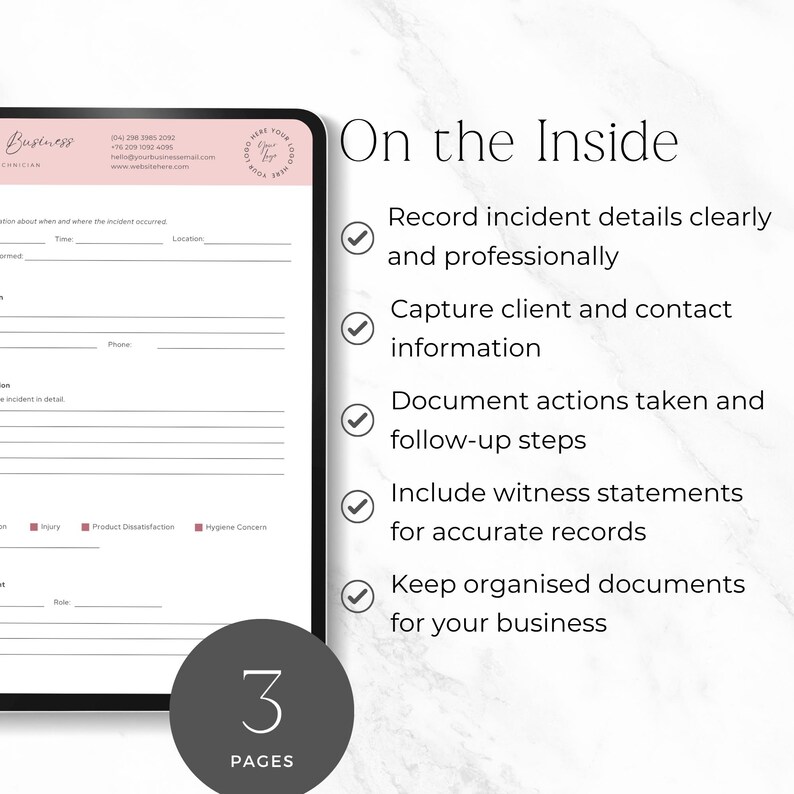 Nail Tech Incident Report Form Template Editable Canva Accident Log 