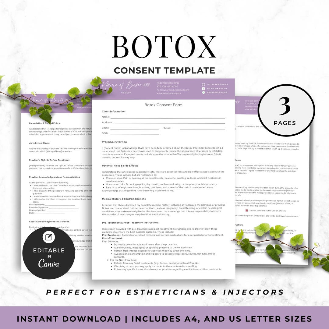 Botox Consent Form, Editable Template for Aesthetician, Client ...