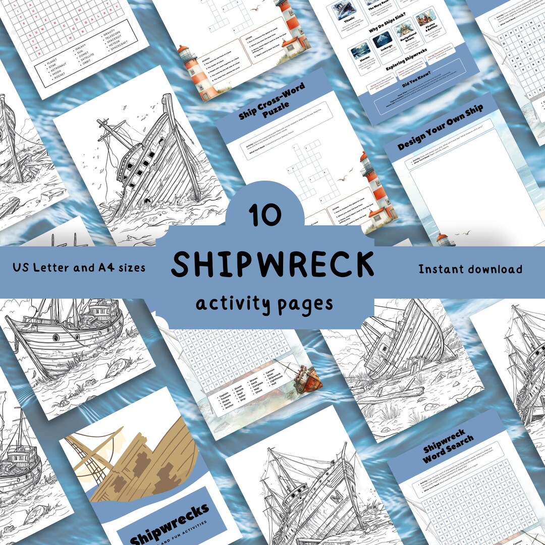 Shipwreck Activity Pack for Children Printable Ship Coloring Pages Ship ...