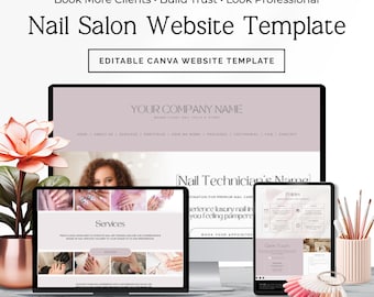 Nail Tech Website Template Canva, Nail Booking Website Template, Nail Salon Website Design, Beauty Business Site P2