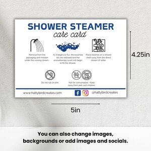 Editable Shower Steamer Care Card Template Shower Mist Instructions ...