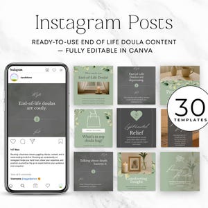 end of life doula instagram post templates editable canva
end of life support social media templates for doulas