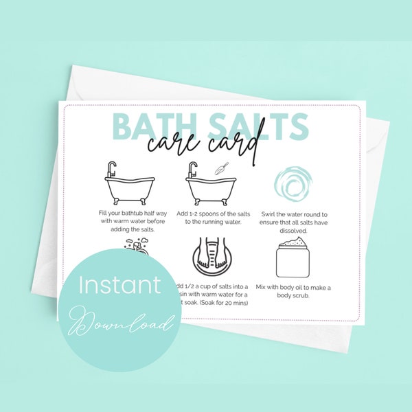 Bath Salts Care Card for Business Bath Salt Template Bath Soak Care Card for Bath Salts Instructions Bath Soak Guide for Epsom Salts
