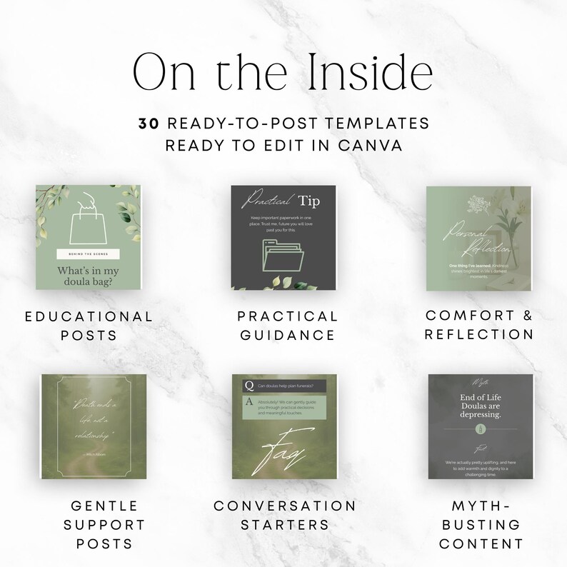 death doula content ideas instagram canva templates
grief support instagram templates for holistic practitioners