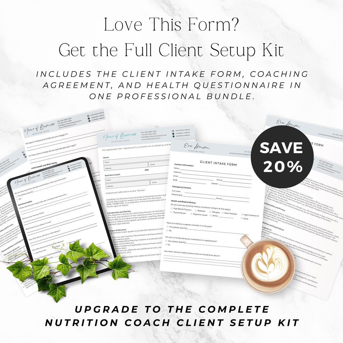 Nutrition Coach Client Health Questionnaire, Editable Intake Form ...