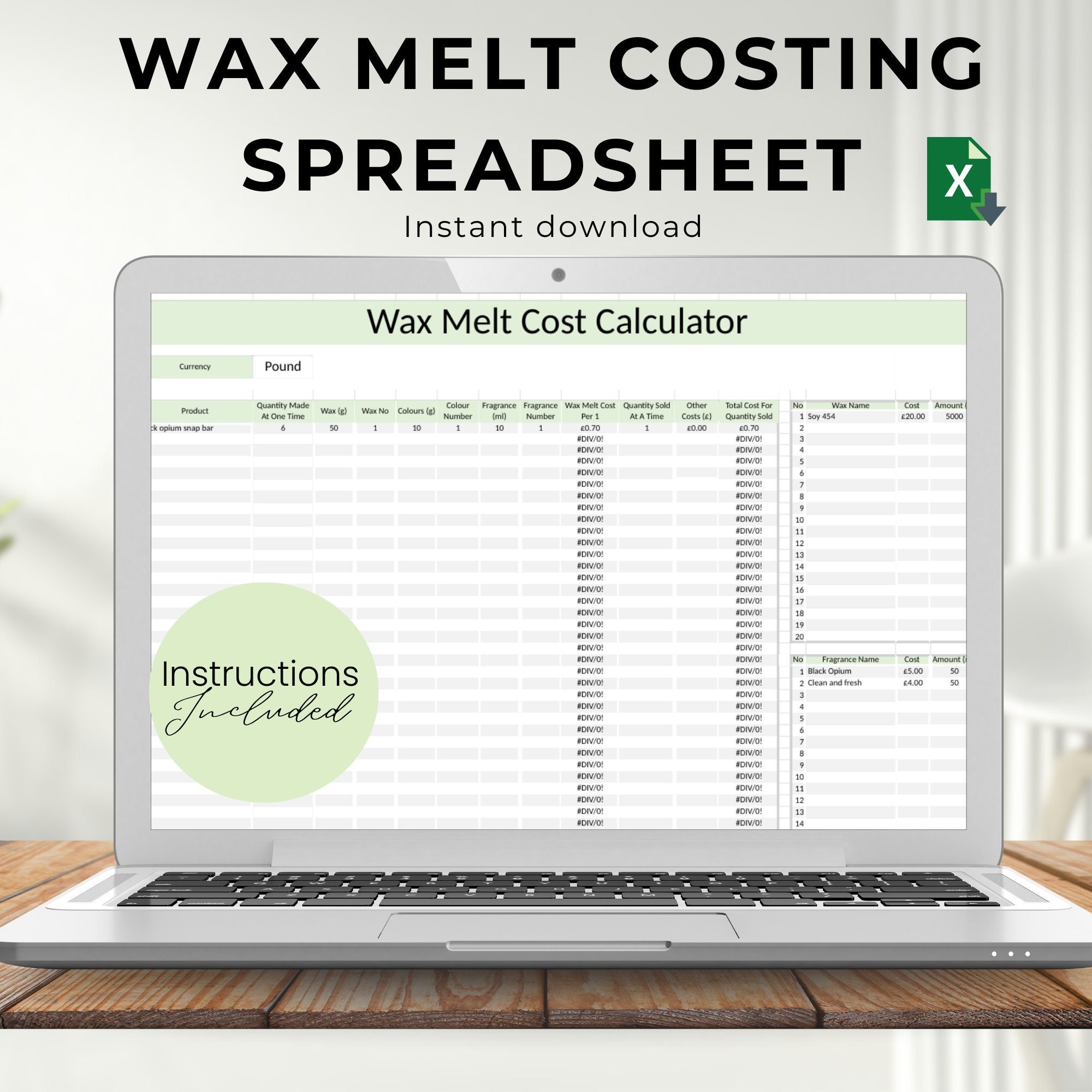 Wax Melt Business Costing Calculator Wax Melt Spreadsheet Candle